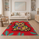 Festive Cartoon Tabby Cat with Christmas Lights Area Rug