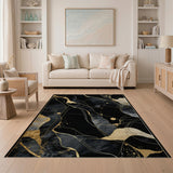 Black Gold Fluid Abstract Area Rug