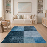 Distressed Blue Patchwork Area Rug