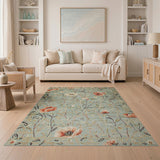 Teal Poppy Floral Area Rug