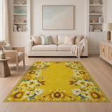 Yellow Sunflower Border Yellow Area Rug
