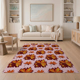 Vibrant Autumn Maple Leaves on Pink Area Rug