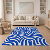 Blue Swirl Abstract Washable Area Rug