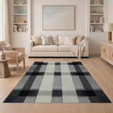 Black and White Distressed Black White Plaid Area Rug