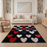 Pixel Hearts Mosaic Black Area Rug