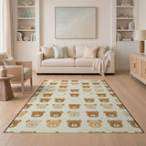 Cute Teddy Bear Faces Beige Area Rug