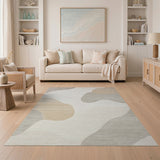 Abstract Beige Grey Organic Shape Area Rug