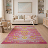 Pink Vibrant Pink Yellow Geometric Southwestern Rug