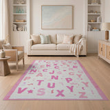 Playful Pink Alphabet Kids Kids Cartoon Area Rug