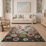 Pink Cosmos Daisy Wildflower Area Rug