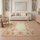 Vintage Pink Peony Floral Border Rug