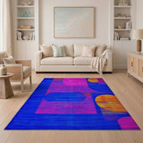 Bold Geometric Blue Pink Orange Area Rug