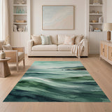 Serene Green Waves Coastal Area Rug