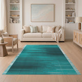 Blue and Teal Teal Geometric Stripe Area Rug