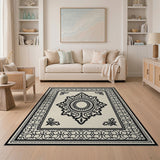 Ornate Black White Persian Medallion No. 25 Rug