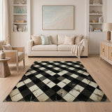 Distressed Black White Checkered Vintage Area Rug