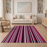 Bold Pink and Black Vertical Striped Area Rug