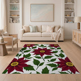 Red Red Poinsettia Floral Pattern Area Rug