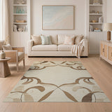 Beige Brown Swirl Floral Area Rug