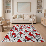 Whimsical Red Cardinals Berries Area Rug