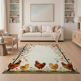 Whimsical Chicken Family Floral Wreath Area Rug
