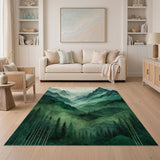 Misty Green Watercolor Mountain Valley Rug