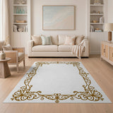 Gold and Silver Ornate Gold Floral Border Area Rug