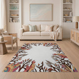 Vibrant Multi-Color Feather Leaf Frame Rug