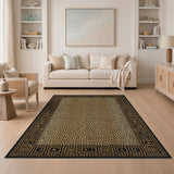 Beige Leopard Print Rug with Tribal Border