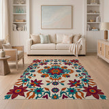 Vibrant Teal Magenta Floral Persian Rug