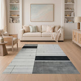 Modern Geometric Black White Grid Rug