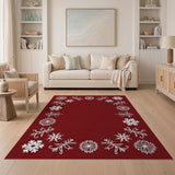 Ornate Red Snowflake Floral Area Rug