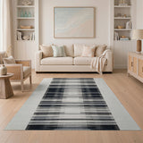Black White Vertical Striped Distressed Area Rug