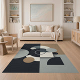 Modern Geometric Grey Tan Circles Area Rug