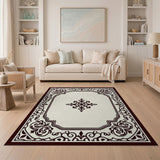 Ornate Cream Floral Border Area Rug