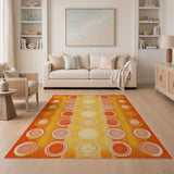 ODIKA Washable Retro Orange Geometric Low Pile Area Rug - Non-Slip & Pet Friendly