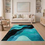 Teal Wave Abstract Black Area Rug