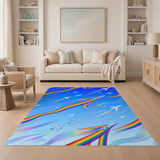Rainbow Airplane Sky Washable Area Rug