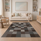Modern Brown Tan Patchwork Area Rug