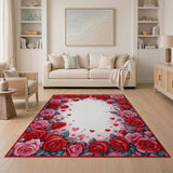 Romantic Red Roses Hearts Border Area Rug
