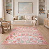 Pink Floral Leopard Medallion Area Rug