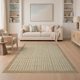 Beige and Neutral Beige Grid Geometric Area Rug