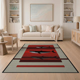 Red Whale Silhouette Striped Area Rug