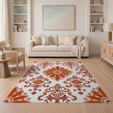 Vibrant Orange Floral Damask Area Rug