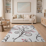Pink Floral Swirl Vine Area Rug