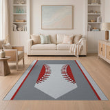 Red Stitch Baseball Gray Area Rug