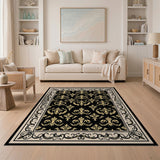 Elegant Black Gold Fleur-de-Lis Area Rug