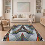 Rainbow Eiffel Tower Geometric Area Rug