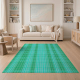 Teal Green Plaid Geometric Area Rug