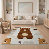 Brown and Tan Adorable Brown Bear Kids Area Rug